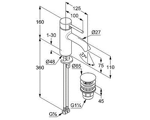 Смеситель для раковины Kludi Bozz 38266N076 Золото брашированное