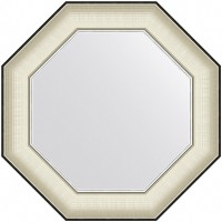 Зеркало Evoform Octagon 54x54 в багетной раме - Белая кожа с хромом 78 мм
