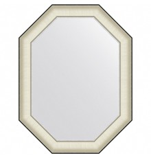 Зеркало Evoform Octagon 84x64 в багетной раме - Белая кожа с хромом 78 мм