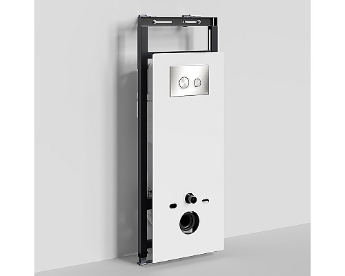 Инсталляция WasserKRAFT Salm 27TLT.010.ME.WH.BN01 для унитаза Белое стекло с клавишей смыва Никель