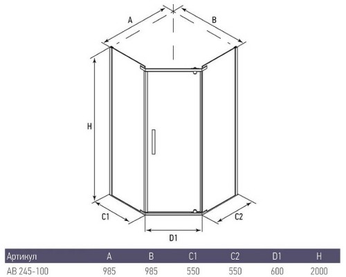 Душевой уголок Alex Baitler 100х100 AB245-100 профиль Хром стекло тонированное