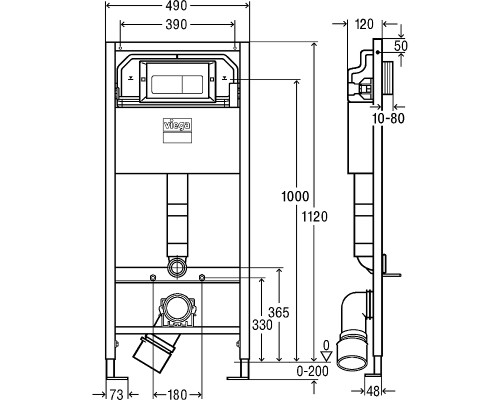 Инсталляция Viega Prevista Dry 792 848 для подвесных унитазов с клавишей смыва Хром