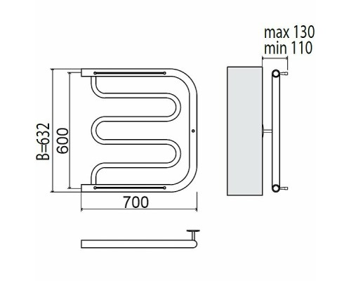 Водяной полотенцесушитель Terminus Фокстрот 600x700 4620768881343 с полкой Хром