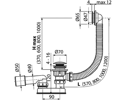 Слив-перелив Alcaplast A505CKM-100 Click-Clack Хром