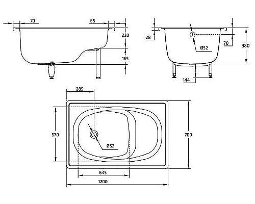 Стальная ванна BLB Europa 120x70 B2SE без антискользящего покрытия