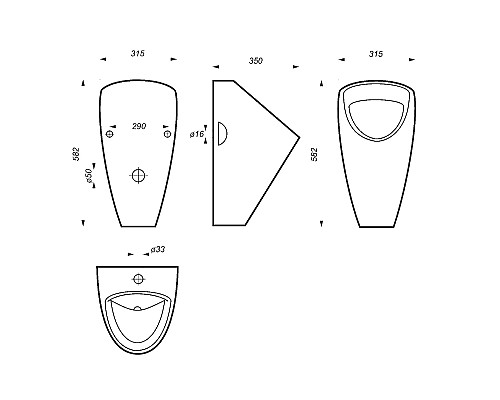 Писсуар Sanita Luxe Long PS/Long/Mech/WHT.G/S1 подвесной Белый