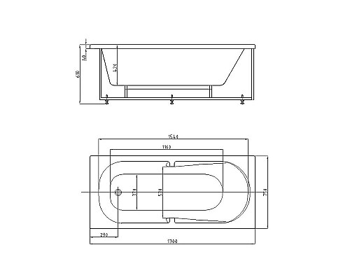Акриловая ванна Aquatek Лея 170x75 LEY170-0000021 без гидромассажа с фронтальной панелью с каркасом (разборный) со слив-переливом (слева)