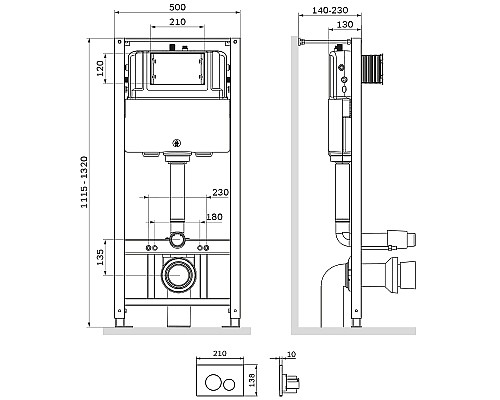 Инсталляция AM.PM Pro I012704.9038 для подвесного унитаза с Черной матовой клавишей смыва