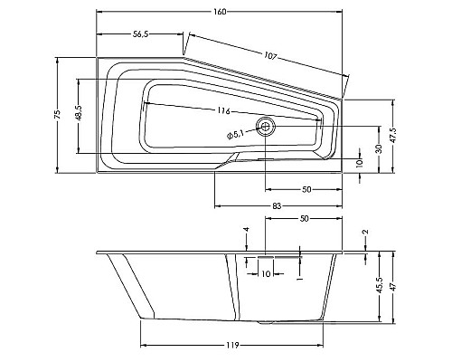 Акриловая ванна Riho Rething Space 160х75 L B112001005 (BR1400500000000) без гидромассажа Акриловая ванна Riho Rething Space 160х75 L B112001005 (BR1400500000000) без гидромассажа