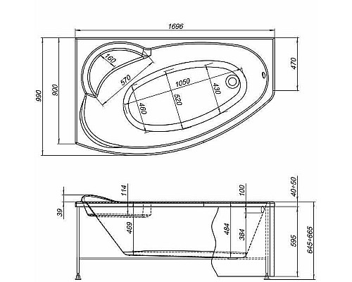 Акриловая ванна Aquanet Jersey 170x90 L 205405 без гидромассажа