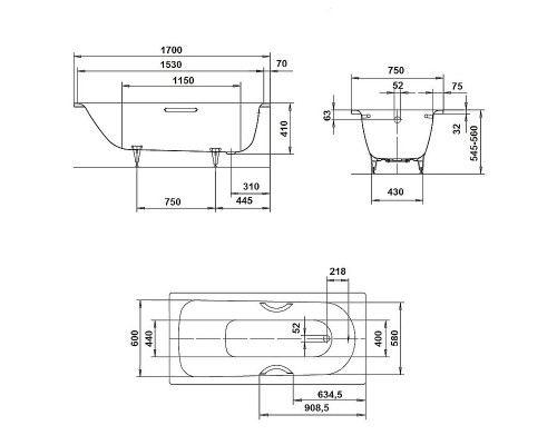 Стальная ванна Kaldewei Saniform Plus 373-1 170x75 с покрытием Аnti-slip и Easy-clean