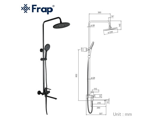 Душевая система Frap H67-6 F2467-6 Черная матовая