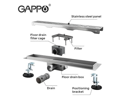 Душевой лоток Gappo с решеткой Нержавеющая сталь