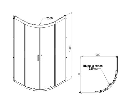 Душевой уголок Parly 90x90 ZE911B профиль Черный стекло прозрачное