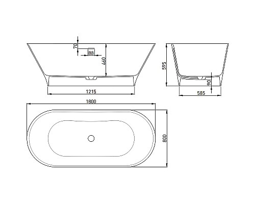 Ванна из искусственного камня Salini Mona 180х80 102921M Белая матовая