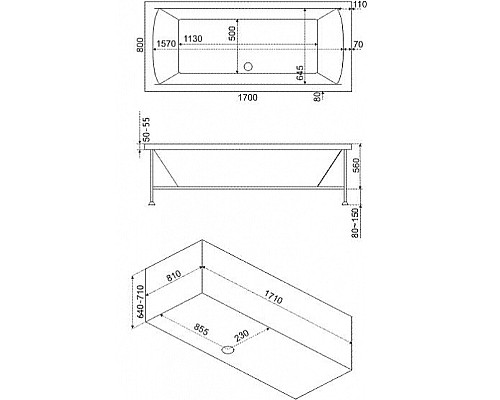 Акриловая ванна Bas Индика 170x80 В 00013 без гидромассажа