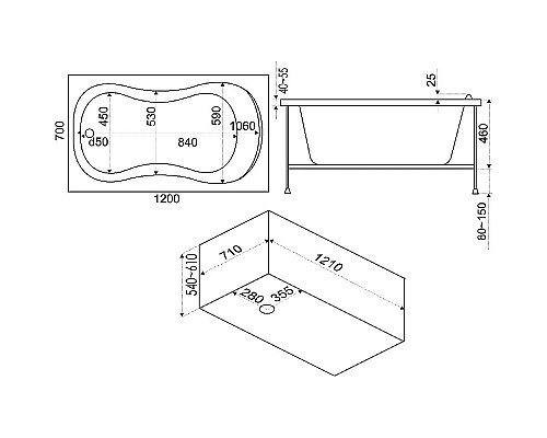 Акриловая ванна Bas Кэмерон 120x70 В 00018 без гидромассажа