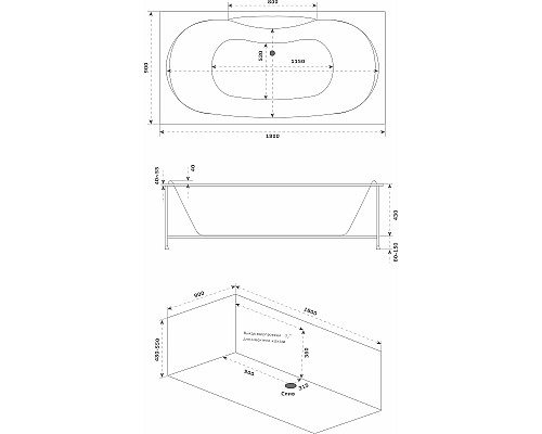 Акриловая ванна Bas Ньюлав 180х90 В 00063 без гидромассажа