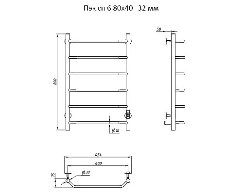 Электрический полотенцесушитель Тругор ПЭК 6 СП 80x40 Хром