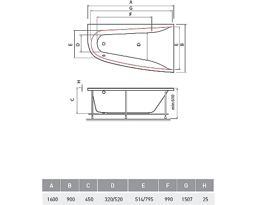 Акриловая ванна Vayer Boomerang 160x90 R Гл000010849 без гидромассажа Акриловая ванна Vayer Boomerang 160x90 R Гл000010849 без гидромассажа