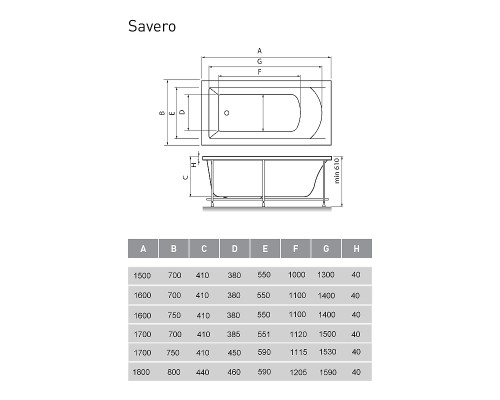 Акриловая ванна Vayer Savero 170x75 без гидромассажа