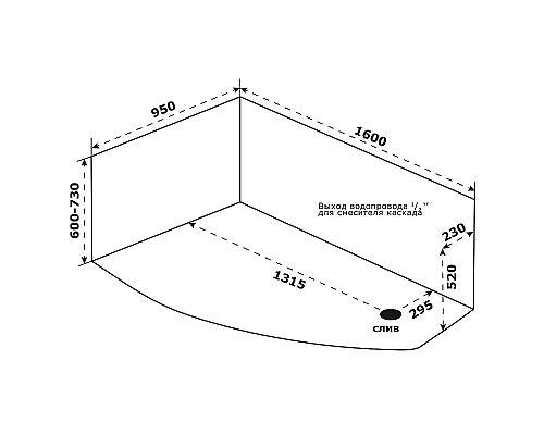 Акриловая ванна Bas Камея PRO 160x95 R В А0120 без гидромассажа