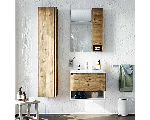 Комплект мебели для ванной STWORKI Карлстад 60 440541 подвесной Дуб рустикальный Белый