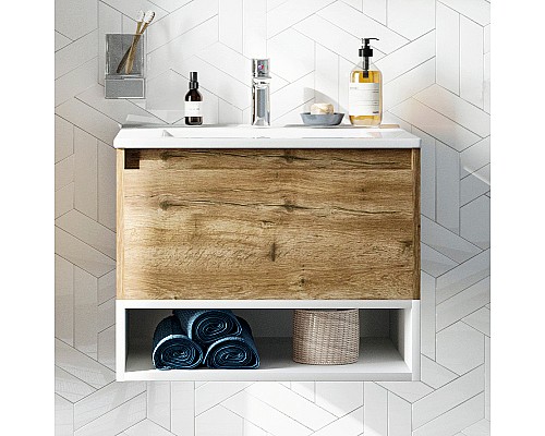 Комплект мебели для ванной STWORKI Карлстад 60 440541 подвесной Дуб рустикальный Белый