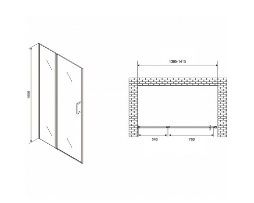 Душевая дверь Abber Sonnenstrand 140 AG04140S профиль Хром стекло прозрачное