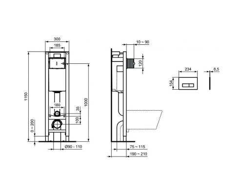 Инсталляция Ideal Standard Prosys Eco Frame M для унитаза с клавишей смыва Хром