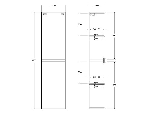Шкаф пенал Cezares Molveno 40 MOLVENO-1600-2A-SC-OSS подвесной Ossido