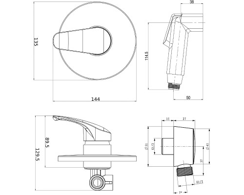 Гигиенический душ со смесителем Orange OneLife P01-888cr Хром