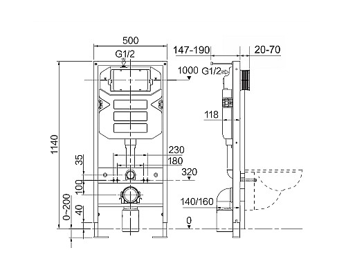 Инсталляция Ceramicanova Envision CN1002M для унитаза с клавишей смыва Хром матовый
