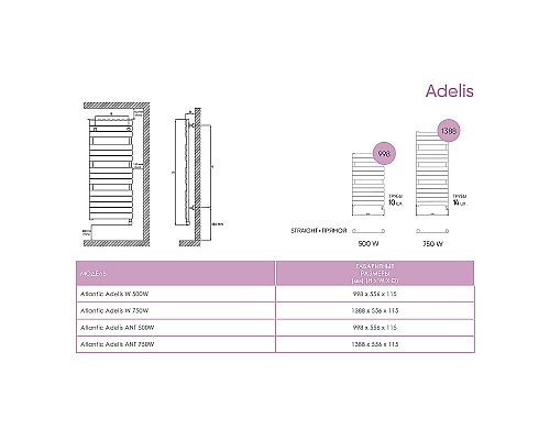 Электрический полотенцесушитель Atlantic Adelis W 750W 55x140 002239 Белый Электрический полотенцесушитель Atlantic Adelis W 750W 55x140 002239 Белый