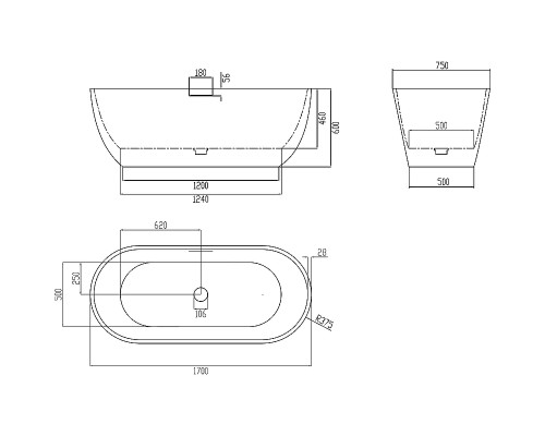 Ванна из искусственного камня Abber Frankfurt 170x75 AM9941G Серая без гидромассажа