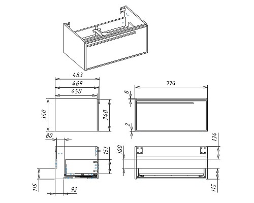 Тумба под раковину La Fenice Elba 80 FNC-01-ELB-BG-80 подвесная Синяя матовая
