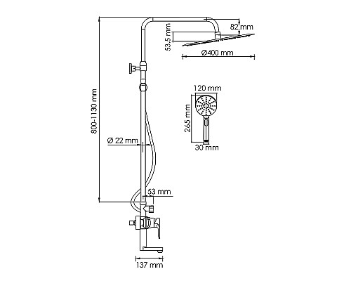 Душевая система WasserKRAFT A166.117.127.087.CH Хром