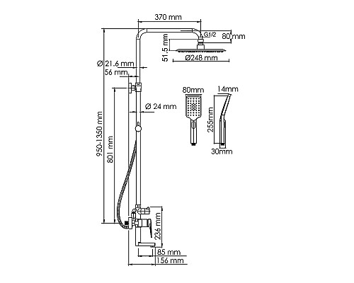 Душевая система WasserKRAFT A155.259.201.BG Золото матовое