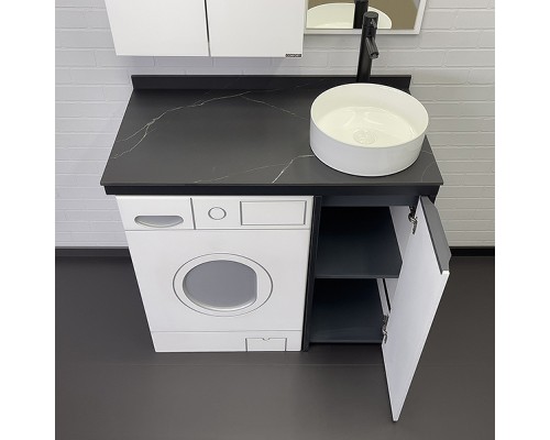 Тумба с раковиной Comforty Лозанна 100 00-00013800 под стиральную машину Белая глянцевая Калакатта Блэк
