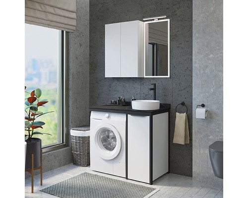 Тумба с раковиной Comforty Лозанна 100 00-00013800 под стиральную машину Белая глянцевая Калакатта Блэк