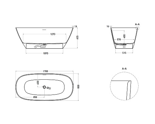Ванна из искусственного камня Salini Sofia 170х80 102516G Белая глянцевая