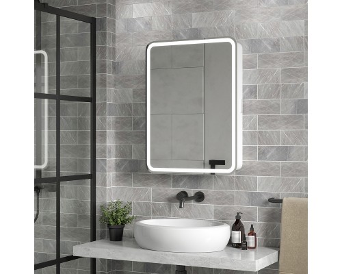 Зеркальный шкаф Reflection Circle 600х800 L RF2109SR с подсветкой Белый матовый