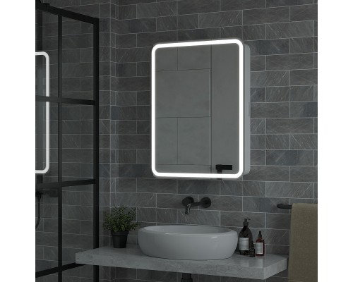 Зеркальный шкаф Reflection Circle 600х800 L RF2109SR с подсветкой Белый матовый