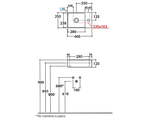 Раковина Globo T-Edge 40 R B6R40BI*1 Белая глянцевая