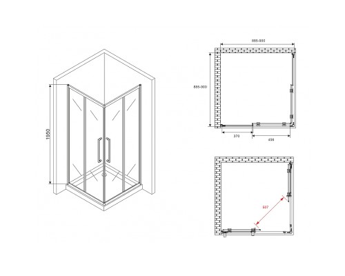 Душевой уголок Abber Schwarzer Diamant 90x90 профиль Черный стекло матовое