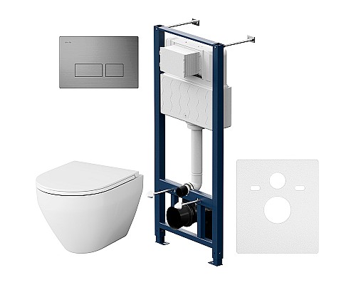 Комплект унитаза с инсталляцией AM.PM Spirit V2.0 FlashClean IS47031.701700 с сиденьем Микролифт и клавишей смыва Никель матовый
