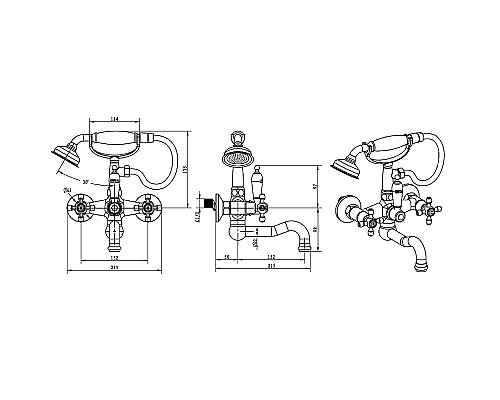 Смеситель для ванны Boheme Royal Cristal 293-Royal/CRST black Золото