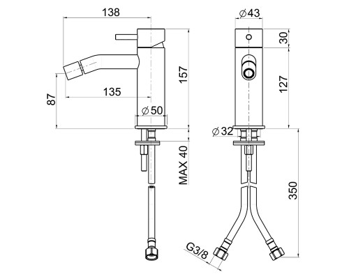 Смеситель для биде Cisal Xion XI000564D1 Нержавеющая сталь