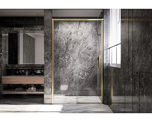 Душевая дверь Veconi Premium Trento PTD-40G 140 PTD40-G-140-01-C4 профиль Брашированное золото стекло прозрачное