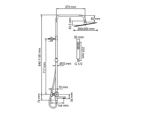 Душевая система WasserKRAFT Abens A299.162.218.BM Thermo с термостатом Черная матовая